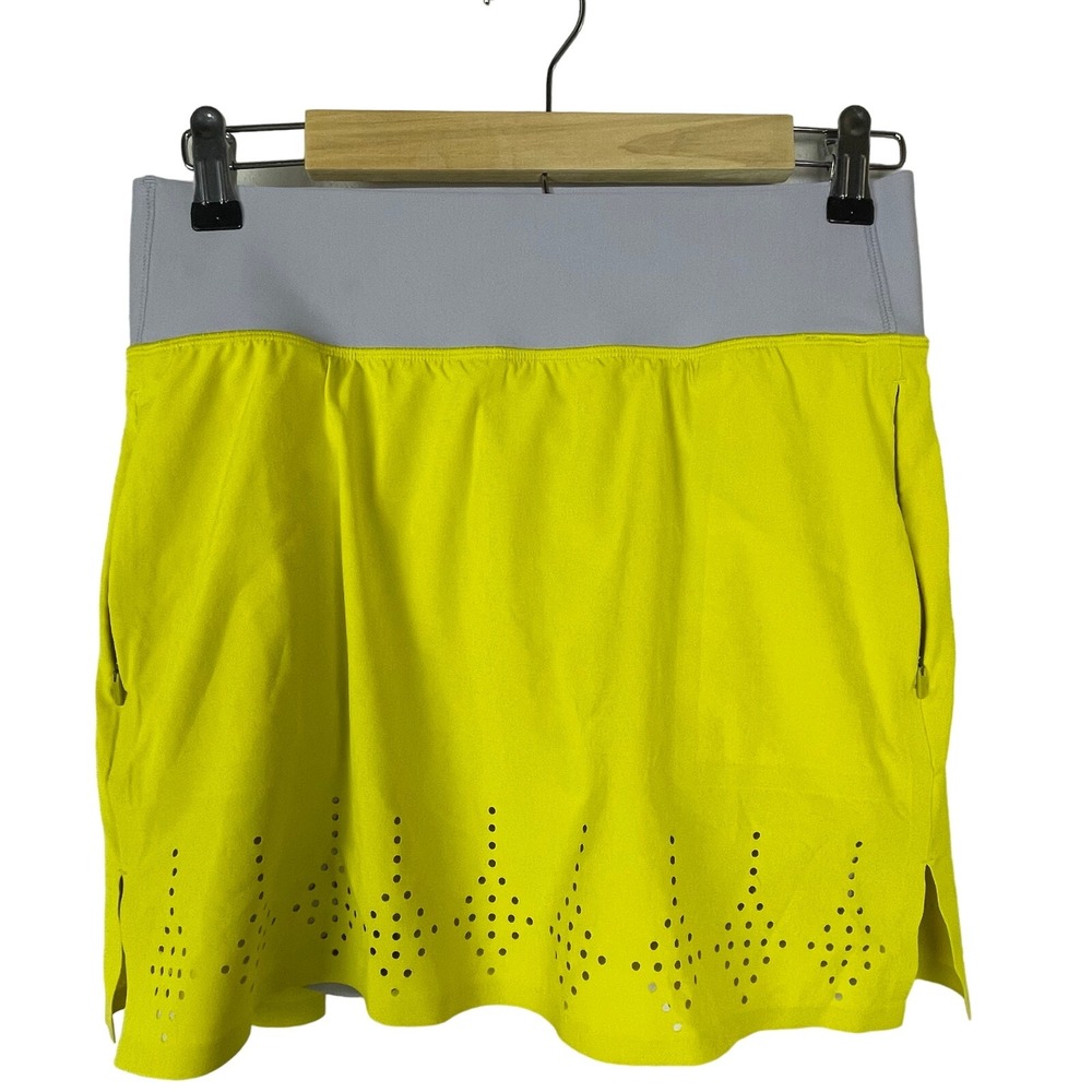 Title Nine S Chartreuse Gray Skirt Laser Cut Zip‎ Pocket Lined Shorts